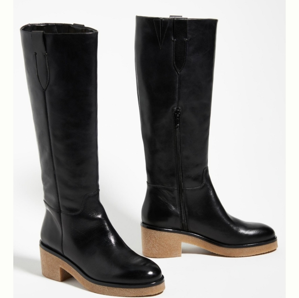 By Anthropologie Black Crepe Boots, size 37, 6.5 (width slightly narrow)